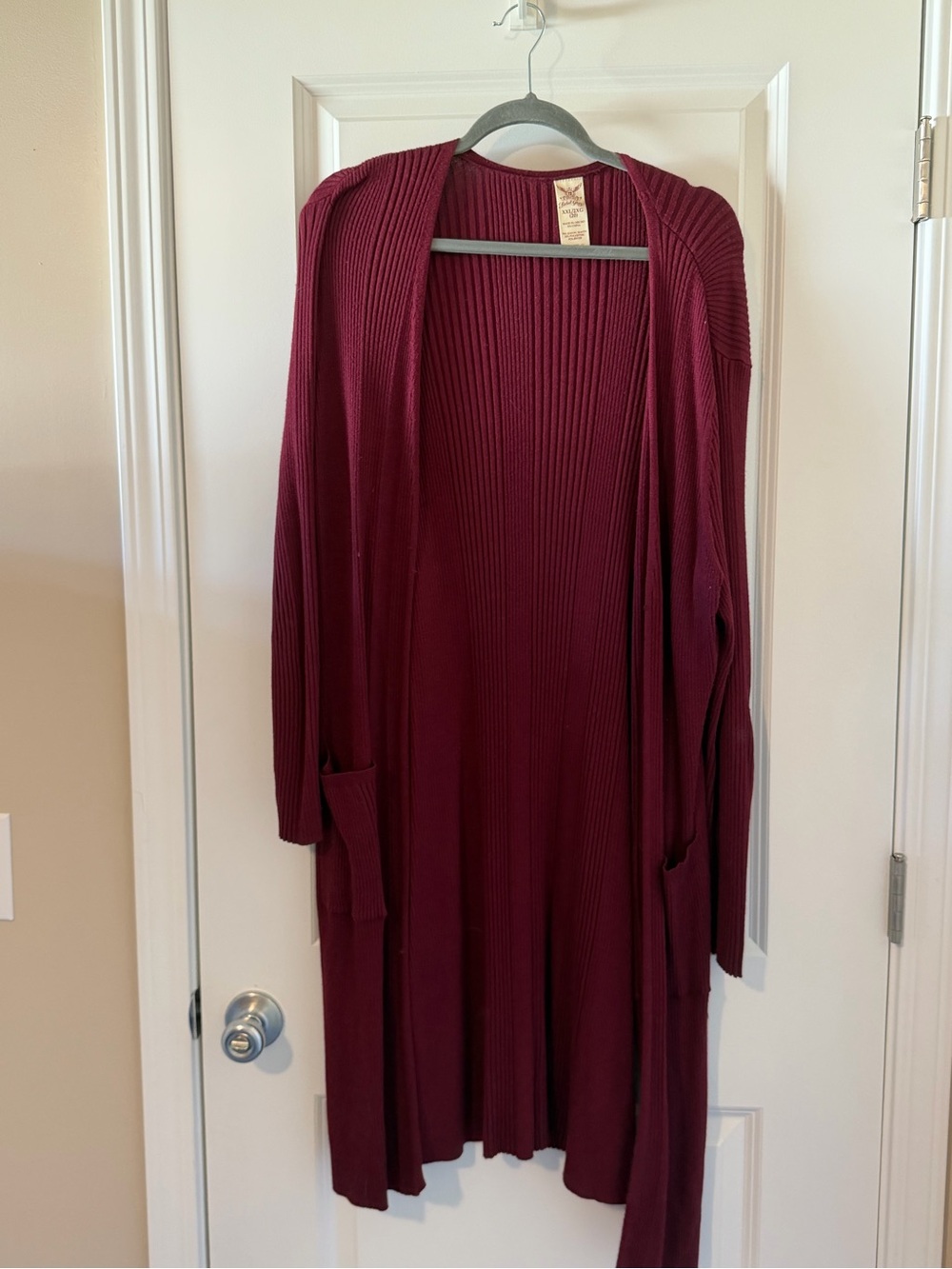 Faded Glory Long Ribbed Open-Front Cardigan - Wine